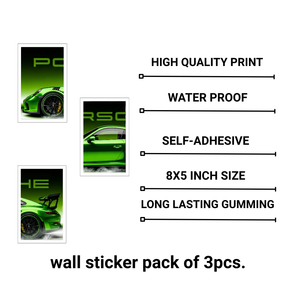 Djane Studio Car Wall Poster | Car Wall Sticker for Living Room, Bedroom, Office & Gaming Room | Modern Home Décor | Pack of 3 | Size 8x5 Inch